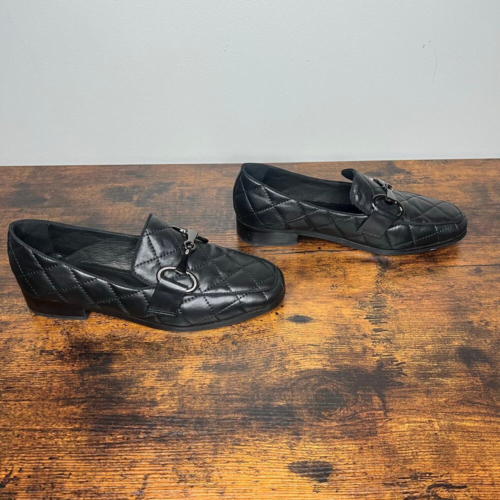 Bibi Lou Anthropologie Black Quilted Leather Loafers Sz 40 Old Money Minimalist - Picture 5 of 11